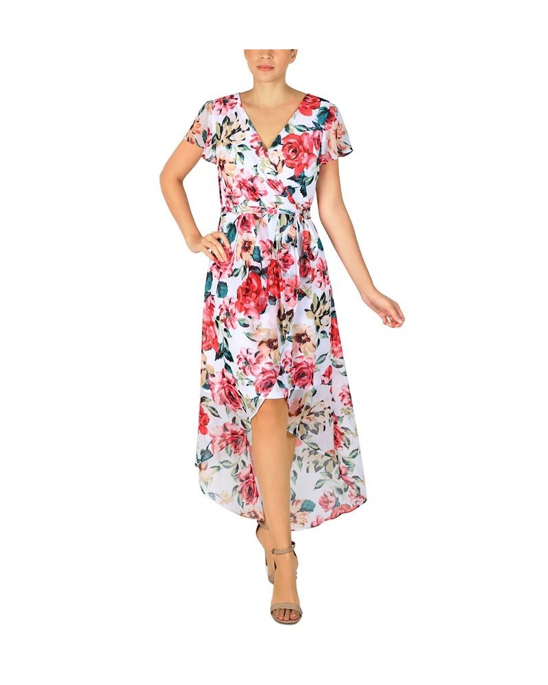 Women's Printed Faux-Wrap High-Low Dress Ivory Multi $56.76 Dresses