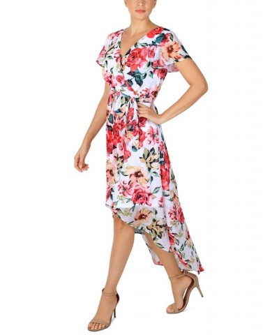 Women's Printed Faux-Wrap High-Low Dress Ivory Multi $56.76 Dresses