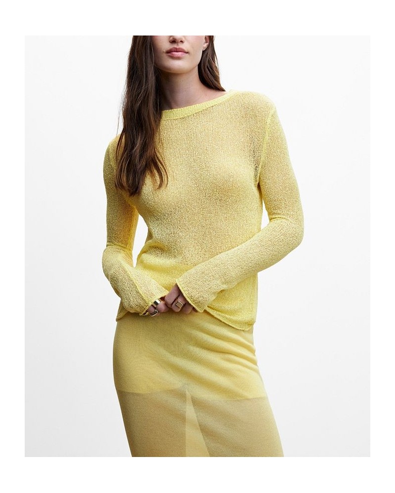 Women's Semi-Transparent Knitted Sweater Pastel Yellow $30.80 Sweaters