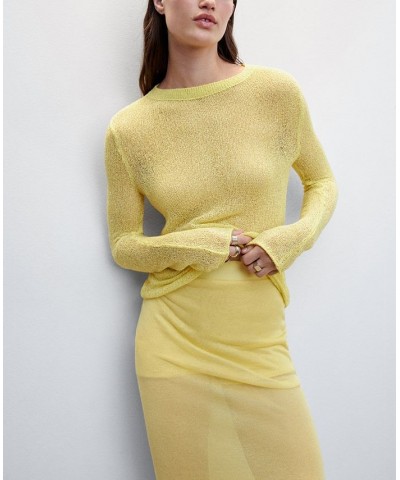 Women's Semi-Transparent Knitted Sweater Pastel Yellow $30.80 Sweaters