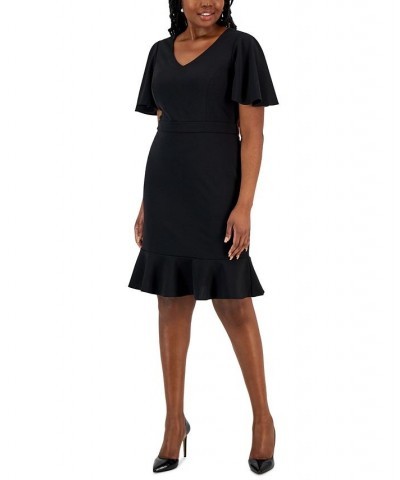 Women's Flutter-Sleeve Sheath Dress Black $28.91 Dresses