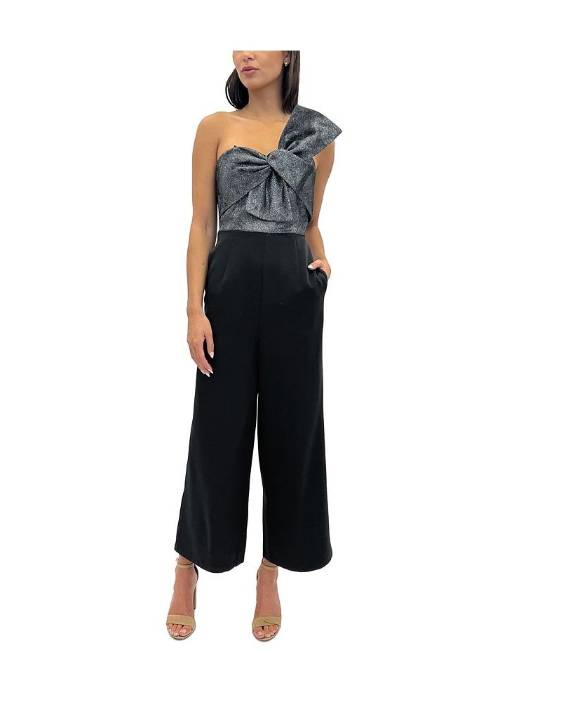 Women's Cady Metallic Bow-Bodice Jumpsuit Black/Silver $63.84 Pants