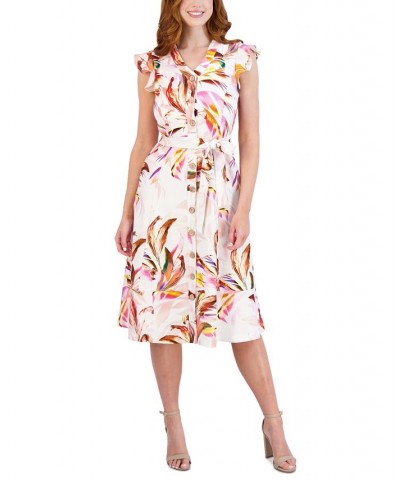 Women's Printed Flutter-Sleeve Fit & Flare Dress Ivory Multi $58.05 Dresses
