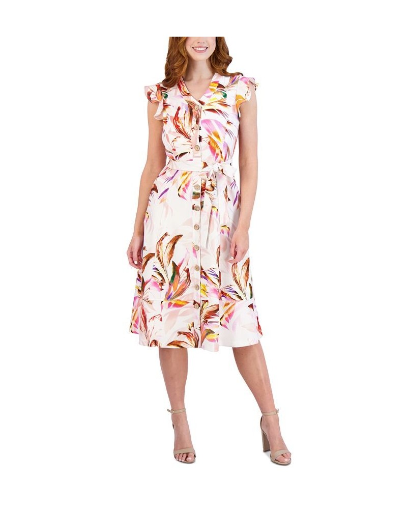 Women's Printed Flutter-Sleeve Fit & Flare Dress Ivory Multi $58.05 Dresses