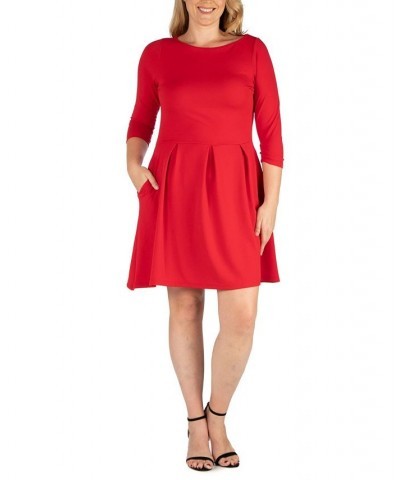Women's Plus Size Perfect Fit and Flare Dress Red $17.80 Dresses