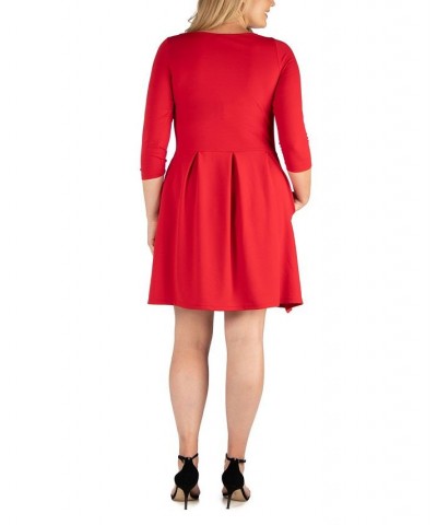 Women's Plus Size Perfect Fit and Flare Dress Red $17.80 Dresses