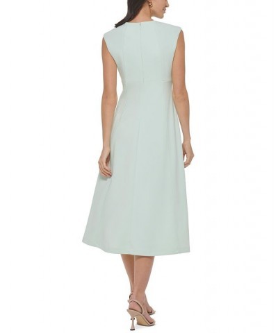 Women's Split-Neck A-Line Midi Dress Green $44.64 Dresses
