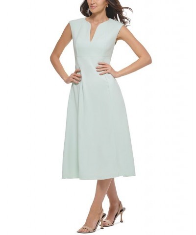 Women's Split-Neck A-Line Midi Dress Green $44.64 Dresses