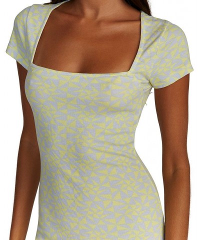 Juniors' Partition Printed Knit Square-Neck Dress Yellow $21.71 Dresses