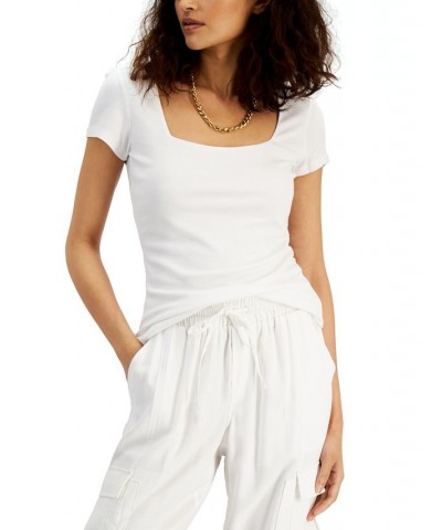 Women's Ribbed Square-Neck T-Shirt White $11.67 Tops