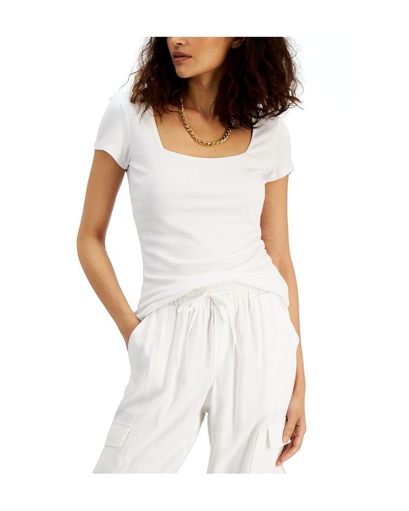 Women's Ribbed Square-Neck T-Shirt White $11.67 Tops