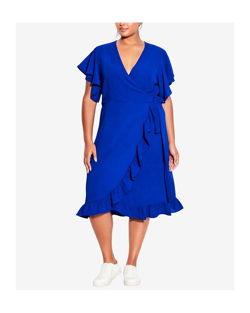 Plus Size It's a Wrap Plain Dress Blue $28.90 Dresses
