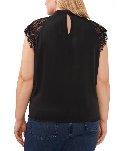 Plus Size Mock-Turtleneck Lace-Sleeve Top Rich Black $27.90 Tops