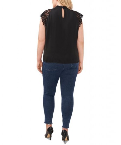 Plus Size Mock-Turtleneck Lace-Sleeve Top Rich Black $27.90 Tops