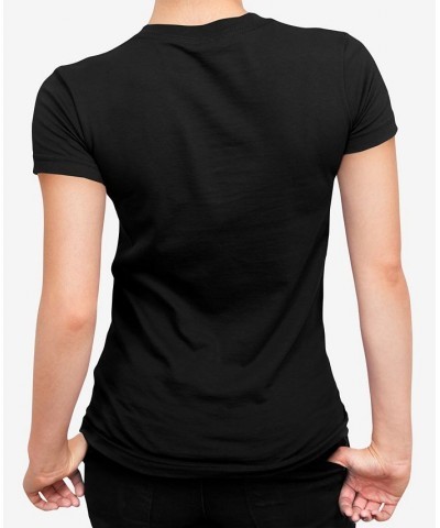 Women's V-neck Word Art Bear Face T-shirt Black $14.35 Tops