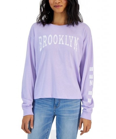 Juniors' Brooklyn Long-Sleeve Tee Purple $10.75 Tops