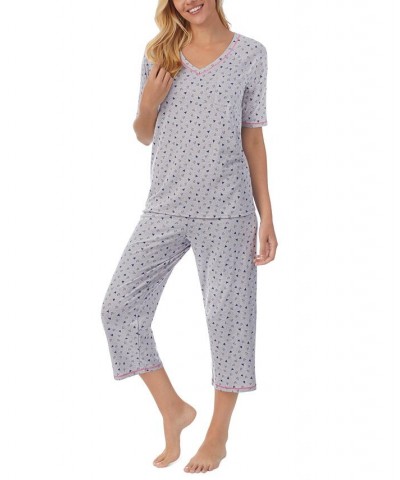 Printed Elbow-Sleeve Top & Capri Pants Pajama Set Silver $20.16 Sleepwear