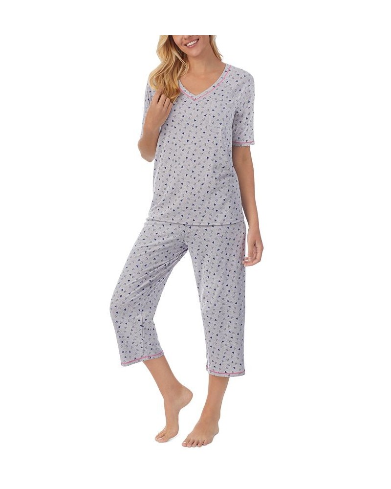 Printed Elbow-Sleeve Top & Capri Pants Pajama Set Silver $20.16 Sleepwear