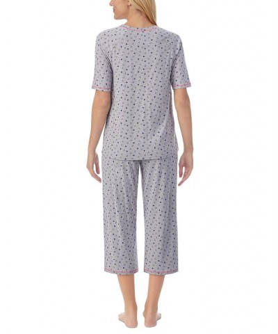 Printed Elbow-Sleeve Top & Capri Pants Pajama Set Silver $20.16 Sleepwear