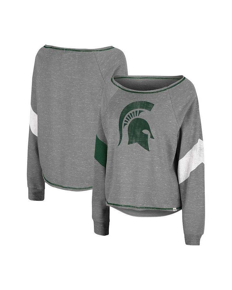 Women's Heathered Gray Michigan State Spartans Amped Chevron Stripe Raglan Boat Neck Pullover Sweatshirt Heathered Gray $29.9...