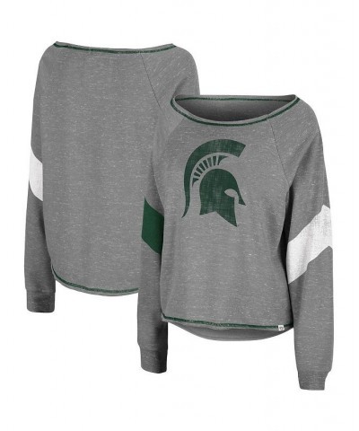 Women's Heathered Gray Michigan State Spartans Amped Chevron Stripe Raglan Boat Neck Pullover Sweatshirt Heathered Gray $29.9...