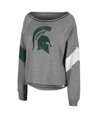 Women's Heathered Gray Michigan State Spartans Amped Chevron Stripe Raglan Boat Neck Pullover Sweatshirt Heathered Gray $29.9...