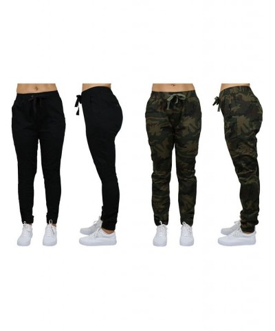 Women's Basic Stretch Twill Joggers Pack of 2 Black- Camouflage $28.08 Pants