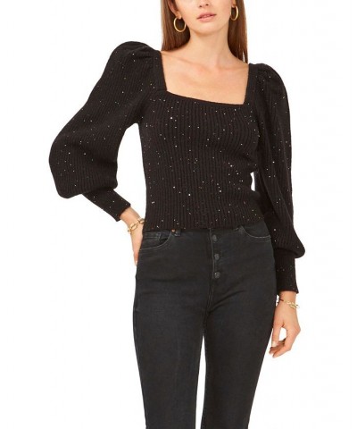 Long Sleeve Square Neck Sparkle Sweater Black $36.09 Sweaters