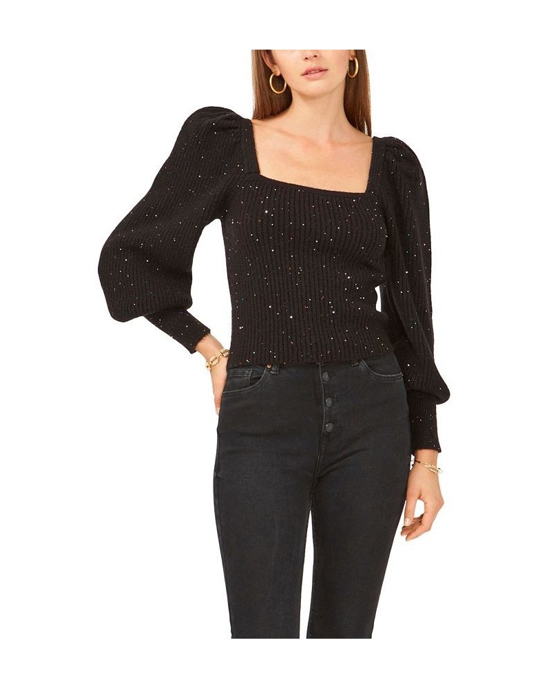 Long Sleeve Square Neck Sparkle Sweater Black $36.09 Sweaters