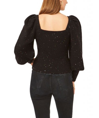 Long Sleeve Square Neck Sparkle Sweater Black $36.09 Sweaters