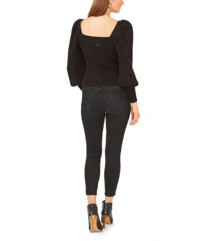 Long Sleeve Square Neck Sparkle Sweater Black $36.09 Sweaters