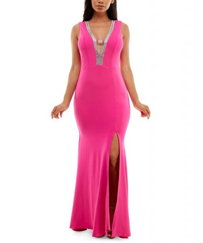 Embellished Plunge Sleeveless Gown Fuchsia $48.51 Dresses