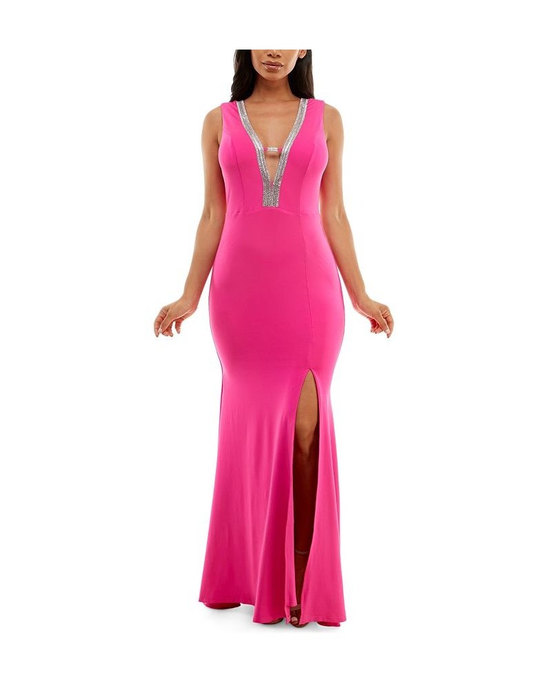 Embellished Plunge Sleeveless Gown Fuchsia $48.51 Dresses