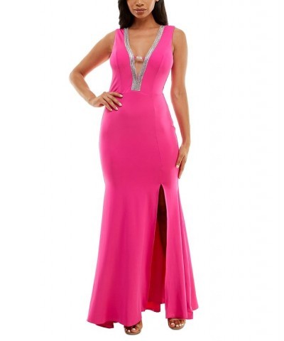 Embellished Plunge Sleeveless Gown Fuchsia $48.51 Dresses