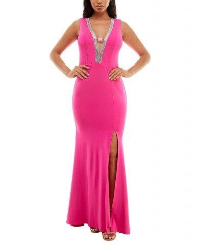 Embellished Plunge Sleeveless Gown Fuchsia $48.51 Dresses