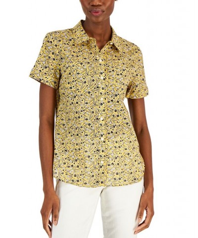 Women's Cotton Button-Front Shirt Gold $22.50 Tops