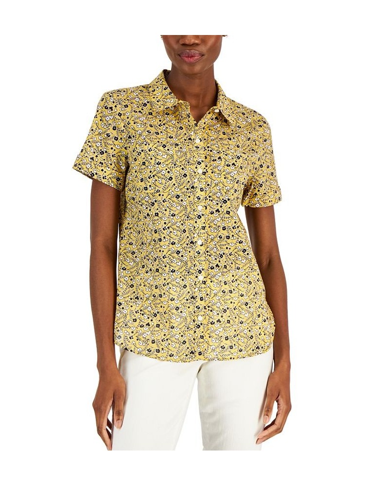 Women's Cotton Button-Front Shirt Gold $22.50 Tops