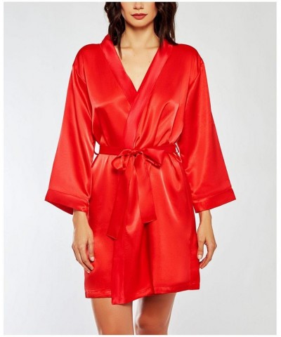 Women's Marina Lux 3/4 Sleeve Satin Lingerie Robe Red $27.60 Lingerie