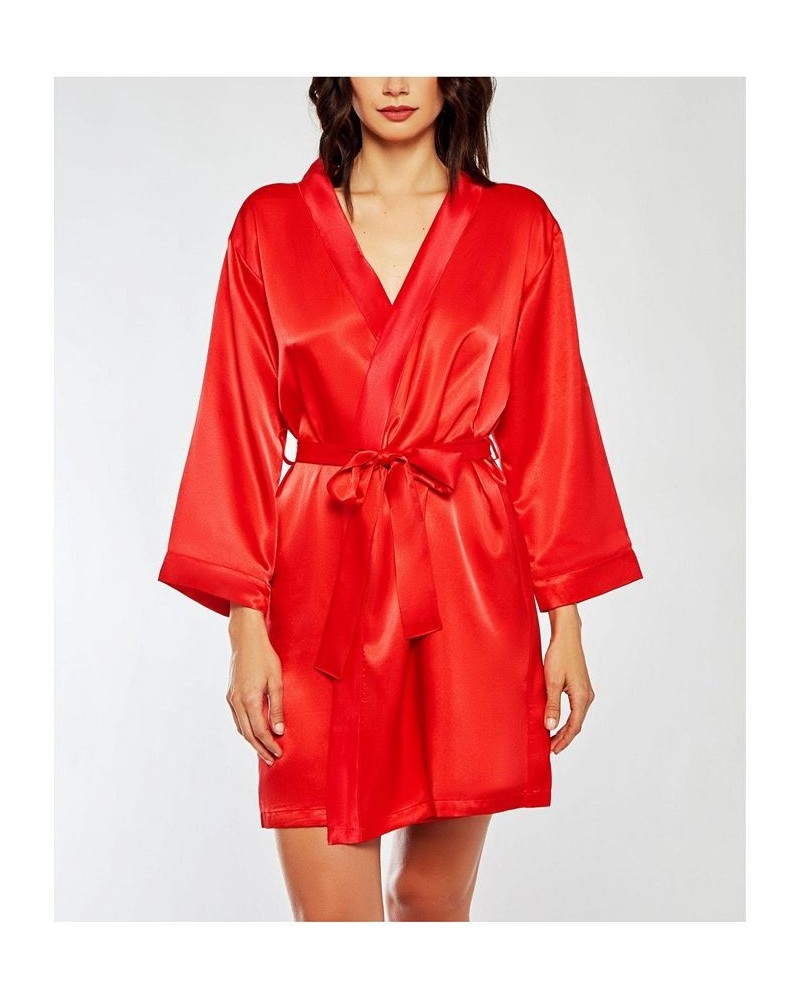 Women's Marina Lux 3/4 Sleeve Satin Lingerie Robe Red $27.60 Lingerie