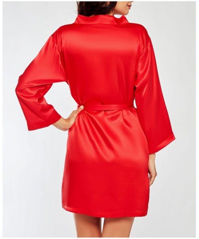 Women's Marina Lux 3/4 Sleeve Satin Lingerie Robe Red $27.60 Lingerie