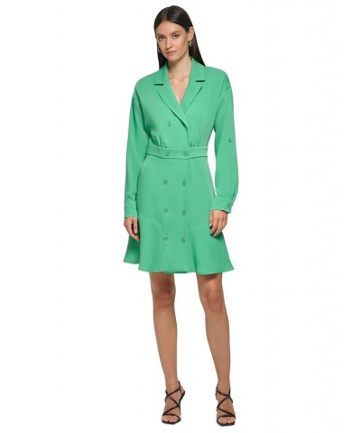 Women's Button Ruffled Blazer Dress Green $51.04 Dresses