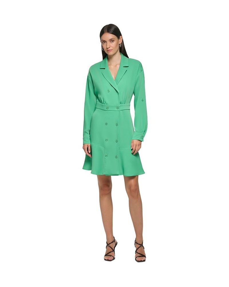 Women's Button Ruffled Blazer Dress Green $51.04 Dresses