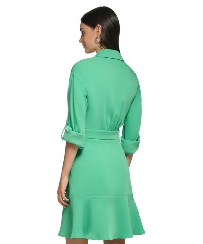 Women's Button Ruffled Blazer Dress Green $51.04 Dresses