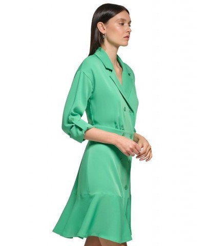 Women's Button Ruffled Blazer Dress Green $51.04 Dresses