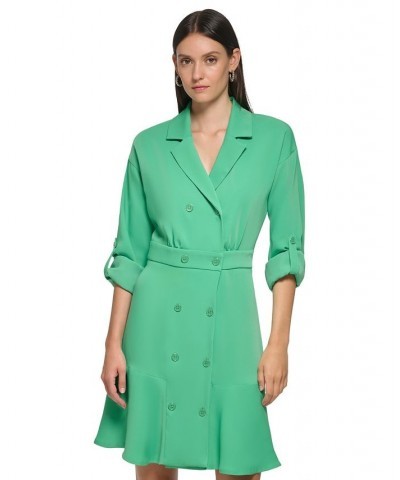 Women's Button Ruffled Blazer Dress Green $51.04 Dresses