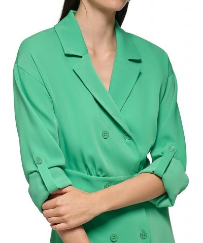 Women's Button Ruffled Blazer Dress Green $51.04 Dresses