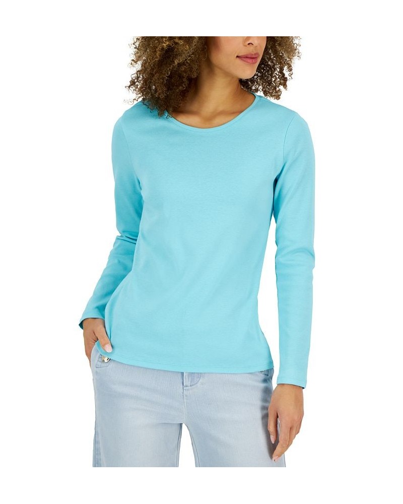 Women's Pima Cotton Long-Sleeve Top Light Pool Blue $11.75 Tops