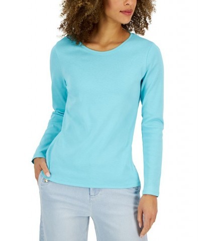 Women's Pima Cotton Long-Sleeve Top Light Pool Blue $11.75 Tops