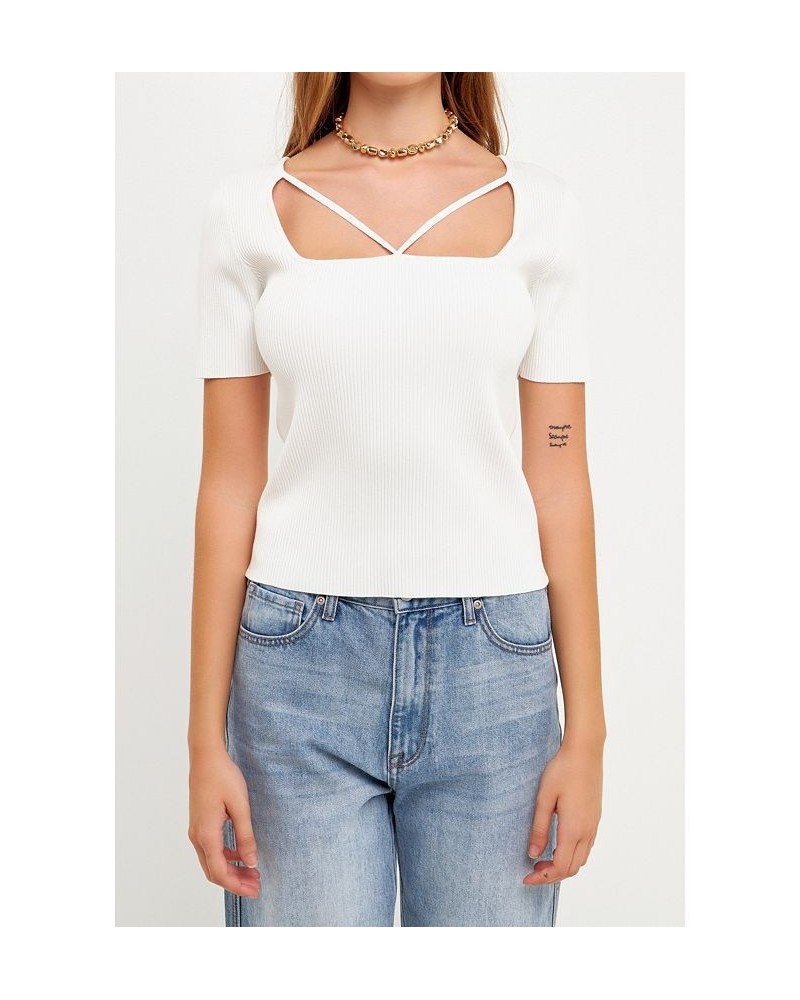 Women's Cut-out Detail Short Sleeve Knit Top White $32.80 Tops