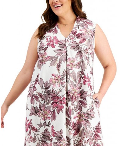 Plus Size Floral-Print Sleeveless Shift Dress Mauve $41.83 Dresses